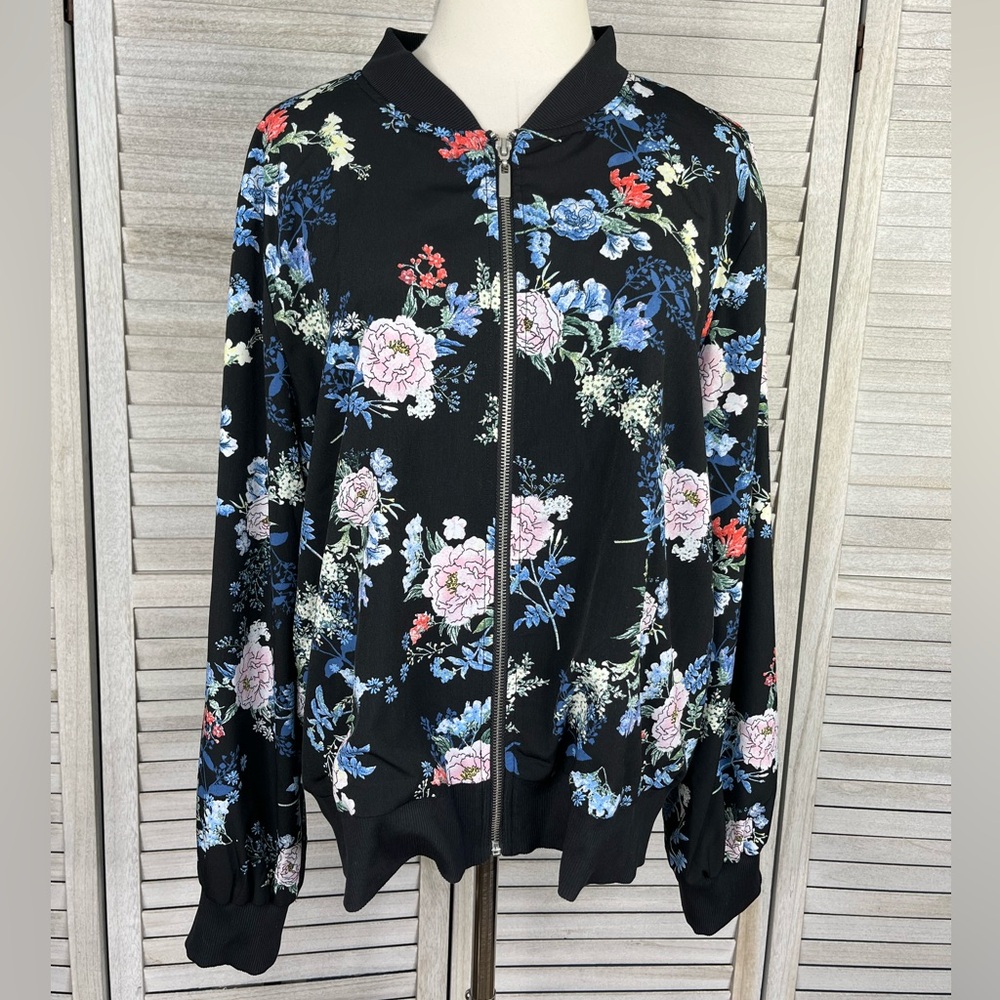 Bomber Jacket Lightweight Black/Multi Floral-XL
